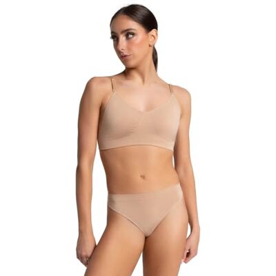 Capezio Damen Nahtloser BH mit Durchsichtigem Rücken und Übergangsträgern Baselayer-Shirt, Blickdicht, Nude, small Capezio Damen Nahtloser BH mit Durchsichtigem Rücken und Übergangsträgern Baselayer-Shirt, Blickdicht, Nude, small