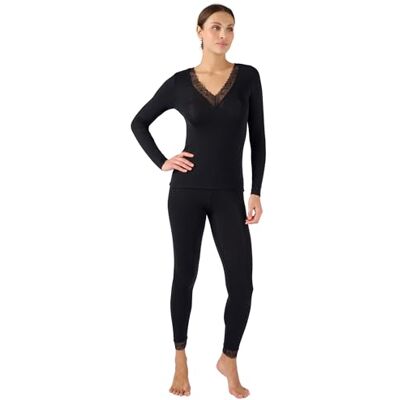 Damart Damen Langarm-Spitzenshirt Thermolactyl, Schwarz, 32 Damart Damen Langarm-Spitzenshirt Thermolactyl, Schwarz, 32