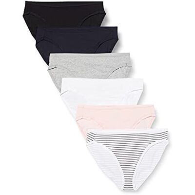 Amazon Damen Unterhosen aus Baumwoll-Stretch, Hoch Geschnittenes Bikini-Höschen, 6er Pack, Mehrfarbig/Heide/Streifen, 42 Amazon Damen Unterhosen aus Baumwoll-Stretch, Hoch Geschnittenes Bikini-Höschen, 6er Pack, Mehrfarbig/Heide/Streifen, 42