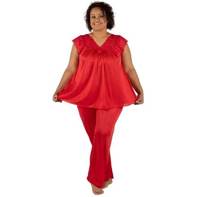 Shadowline Damen Pyjama-Set mit kurzen Flügelärmeln, Silhouette Rot 3X Shadowline Damen Pyjama-Set mit kurzen Flügelärmeln, Silhouette Rot 3X