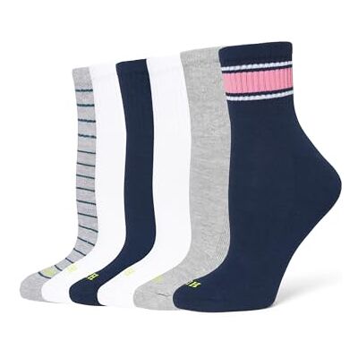 HUE Damen Mini-Crew Socken, Marineblau gestreift, 6 Paar, One Size (6er Pack) HUE Damen Mini-Crew Socken, Marineblau gestreift, 6 Paar, One Size (6er Pack)