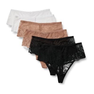 Amazon Damen Stretch-Höschen mit Galonspitze in den Ausführungen Bikini, Hipster, Tanga und High Waist, 6er Pack, Gewaschene Bronze/Schwarz/Weiß, 40 Amazon Damen Stretch-Höschen mit Galonspitze in den Ausführungen Bikini, Hipster, Tanga und High Waist, 6er Pack, Gewaschene Bronze/Schwarz/Weiß, 40