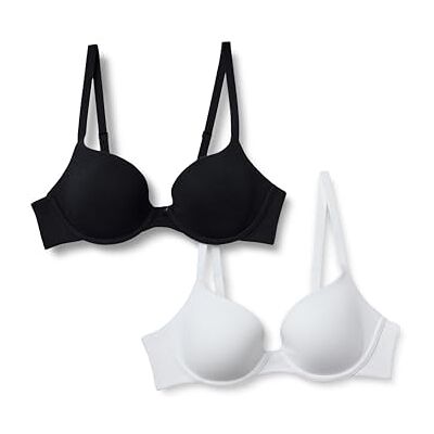 Amazon Damen Plunge-BH mit Bügel aus Baumwolljersey, 2er Pack, Schwarz/Weiß, 70B Amazon Damen Plunge-BH mit Bügel aus Baumwolljersey, 2er Pack, Schwarz/Weiß, 70B