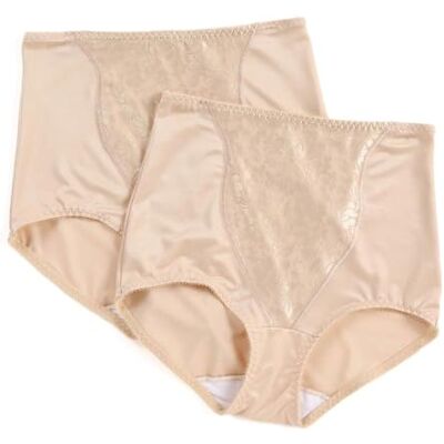 Bali Damen Shapewear Double Support® Koordinate Slip mit Spitze Bauch Panel Light Control 2er Pack Beige X-Groß Bali Damen Shapewear Double Support® Koordinate Slip mit Spitze Bauch Panel Light Control 2er Pack Beige X-Groß