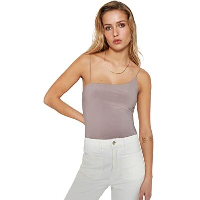 TRENDYOL Damen Einfarbiger Strickbody Bodystocking, mink, 36 TRENDYOL Damen Einfarbiger Strickbody Bodystocking, mink, 36