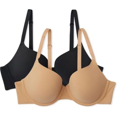 Amazon Damen BH mit Bügel aus Mikrofaser, Volle Abdeckung, 2er Pack, Schwarz / Washed Bronze, 36A Amazon Damen BH mit Bügel aus Mikrofaser, Volle Abdeckung, 2er Pack, Schwarz / Washed Bronze, 36A