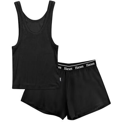 Hanes Damen Originals 2-teiliges Lounge, Comfywear Rib Crop Tank & Schlaf-Shorts, Loungewear Pyjama-Set, Schwarz/Schwarz, L (2er Pack) Hanes Damen Originals 2-teiliges Lounge, Comfywear Rib Crop Tank & Schlaf-Shorts, Loungewear Pyjama-Set, Schwarz/Schwarz, L (2er Pack)