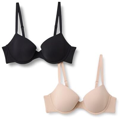 Amazon Damen Halbschalen-BH aus Mikrofaser, 2er-Pack, Helles Blütenblatt/Schwarz, 75C Amazon Damen Halbschalen-BH aus Mikrofaser, 2er-Pack, Helles Blütenblatt/Schwarz, 75C