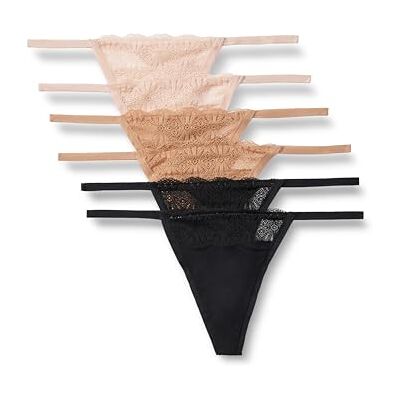 Amazon Damen G-String-Tanga, Unterwäsche für Frauen aus Pfirsichfarbener Mikrofaser mit Spitzenbesatz, 6er-Pack, Gewaschene Bronze/Helles Blütenblatt/Schwarz, 46 Amazon Damen G-String-Tanga, Unterwäsche für Frauen aus Pfirsichfarbener Mikrofaser mit Spitzenbesatz, 6er-Pack, Gewaschene Bronze/Helles Blütenblatt/Schwarz, 46