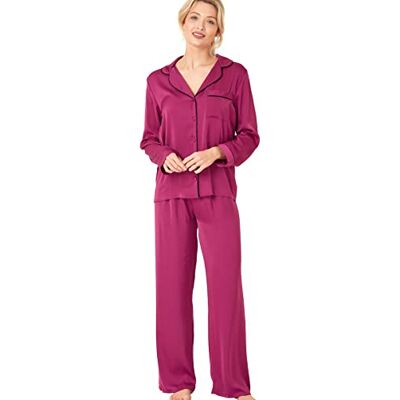 Indigo Sky Damen Womens Astara Full Length Satin Pyjama with Contrast Piping Pyjamaset, Crêpe Pink, 10-12 Indigo Sky Damen Womens Astara Full Length Satin Pyjama with Contrast Piping Pyjamaset, Crêpe Pink, 10-12