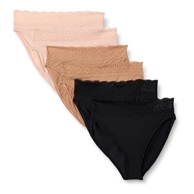 Amazon Damen Slip aus Peachfarbener Mikrofaser mit Spitzenbesatz, Hoher Taille und Hohem Beinausschnitt, 6er-Pack, Gewaschene Bronze/Helles Blütenblatt/Schwarz, 44 Amazon Damen Slip aus Peachfarbener Mikrofaser mit Spitzenbesatz, Hoher Taille und Hohem Beinausschnitt, 6er-Pack, Gewaschene Bronze/Helles Blütenblatt/Schwarz, 44