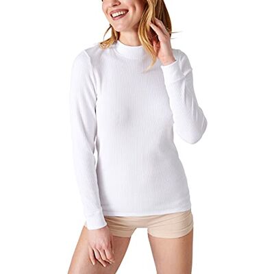 Damart Damen Langarm-Shirt Shirt mit Stehkragen Geripptes Material, Unterwäsche, weiß, X-Large Damart Damen Langarm-Shirt Shirt mit Stehkragen Geripptes Material, Unterwäsche, weiß, X-Large