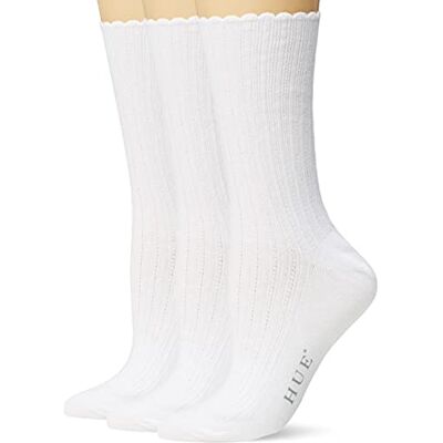 HUE Damen Pointelle Crew-Socken, gewellt, 3 Paar, Weiss/opulenter Garten, Einheitsgröße (3er Pack) HUE Damen Pointelle Crew-Socken, gewellt, 3 Paar, Weiss/opulenter Garten, Einheitsgröße (3er Pack)