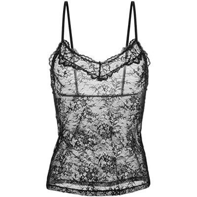 Dorina Spitzen-Top/Camisole Origins – Eng Anliegend (Tight-Fit), Verstellbare Träger, Komplett mit Spitzenbesatz, Picot-Gummizug, Schleifen-Detail, Schwarz Dorina Spitzen-Top/Camisole Origins – Eng Anliegend (Tight-Fit), Verstellbare Träger, Komplett mit Spitzenbesatz, Picot-Gummizug, Schleifen-Detail, Schwarz