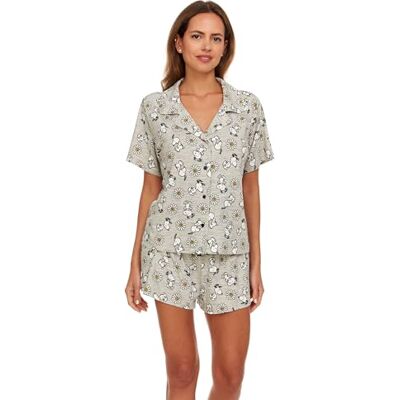Coco Brands Peanuts Damen-Pyjama-Set, weiche, Dehnbare Pyjama-Shorts und Kurze Ärmel, Kerbkragen, Button-Down-Top, Heather Grey/Dancing Snoopy Daisy, L Coco Brands Peanuts Damen-Pyjama-Set, weiche, Dehnbare Pyjama-Shorts und Kurze Ärmel, Kerbkragen, Button-Down-Top, Heather Grey/Dancing Snoopy Daisy, L