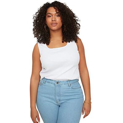 TRENDYOL Damen-Unterhemd mit Rundhalsausschnitt, Strick, Übergröße, weiß, 4XL Große Größen TRENDYOL Damen-Unterhemd mit Rundhalsausschnitt, Strick, Übergröße, weiß, 4XL Große Größen