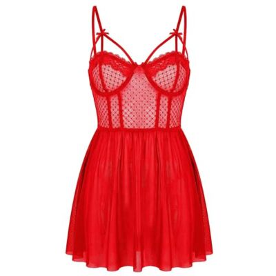 TRENDYOL Red Bust Detailed Polka Dot Babydoll/Fancy Nightgown Thmss26Ll00008 TRENDYOL Red Bust Detailed Polka Dot Babydoll/Fancy Nightgown Thmss26Ll00008