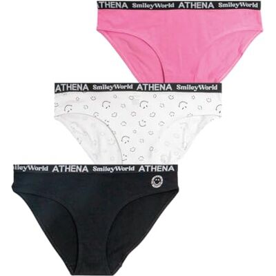Athena Smiley X L912 Damenunterwäsche, Schwarz Siebdruck Smiley/Weiß Bedruckt Smiley Zwinkler/Rosa, 38 Athena Smiley X L912 Damenunterwäsche, Schwarz Siebdruck Smiley/Weiß Bedruckt Smiley Zwinkler/Rosa, 38