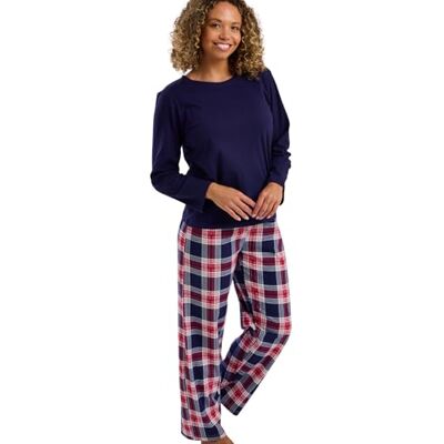 Indigo Sky Rosie Damen-Schlafanzug-Set aus weicher Baumwolle, Bequeme Loungewear für den Alltag, mit bedruckter Pyjamahose und gemütlichem Langarm-Top, Marineblau kariert, 18-20 Indigo Sky Rosie Damen-Schlafanzug-Set aus weicher Baumwolle, Bequeme Loungewear für den Alltag, mit bedruckter Pyjamahose und gemütlichem Langarm-Top, Marineblau kariert, 18-20