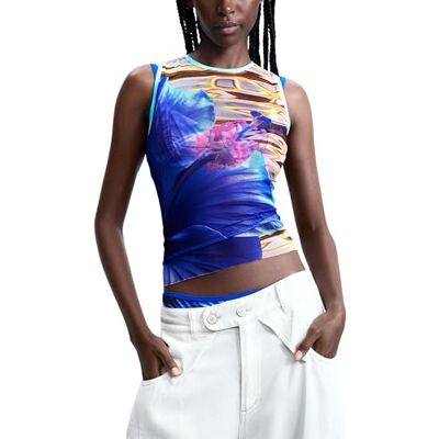 Desigual Ärmelloses T-Shirt aus der Damen-Kollektion, Blau, Größe M Desigual Ärmelloses T-Shirt aus der Damen-Kollektion, Blau, Größe M