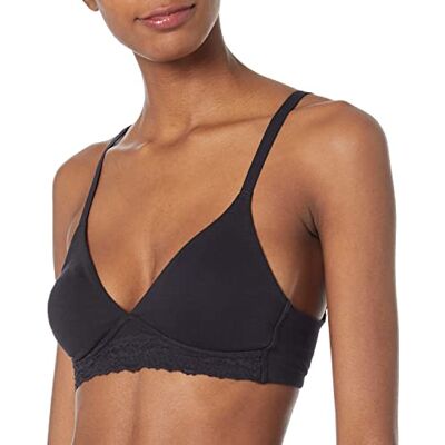 Amazon Damen Ungefütterter Bralette aus Baumwolle und Spitze, Schwarz, 42 Amazon Damen Ungefütterter Bralette aus Baumwolle und Spitze, Schwarz, 42