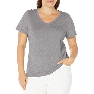 HUE Damen Sleepwell Basic Kurzarm V-Ausschnitt T-Shirt Zum Faulenzen Oder Schlafen, Hergestellt mit Temperaturregulierender Technologie Pyjamaoberteil, Medium Grau meliert, Klein HUE Damen Sleepwell Basic Kurzarm V-Ausschnitt T-Shirt Zum Faulenzen Oder Schlafen, Hergestellt mit Temperaturregulierender Technologie Pyjamaoberteil, Medium Grau meliert, Klein
