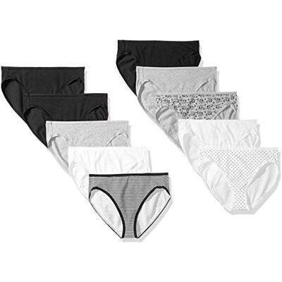 Amazon Damen Unterhosen aus Baumwoll-Stretch, Hoch Geschnittenes Bikini-Höschen, 10er Pack, 10-pack Neutral Print, 44 Amazon Damen Unterhosen aus Baumwoll-Stretch, Hoch Geschnittenes Bikini-Höschen, 10er Pack, 10-pack Neutral Print, 44