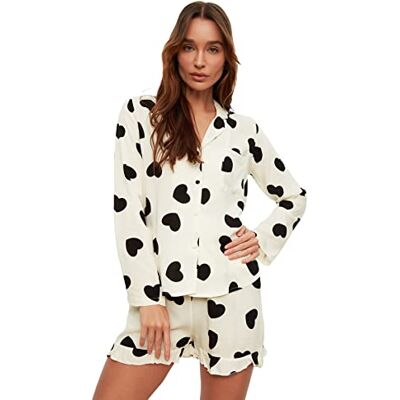 TRENDYOL Damen Schwarzes Herz Gemusterte Gewebte Pyjamas-team Pajama Set, Schwarz, 42 EU TRENDYOL Damen Schwarzes Herz Gemusterte Gewebte Pyjamas-team Pajama Set, Schwarz, 42 EU