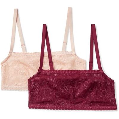 Amazon Damen Stretch-Bralette mit quadratischem Ausschnitt und Spitze, 2er-Pack, Burgunderrot/Helles Blütenblatt, L Amazon Damen Stretch-Bralette mit quadratischem Ausschnitt und Spitze, 2er-Pack, Burgunderrot/Helles Blütenblatt, L