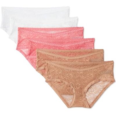 Amazon Damen Umstandsunterwäsche Slip aus Stretch-Spitze, 6er Pack, Weiß/Rosa/Gewaschene Bronze, 44 Amazon Damen Umstandsunterwäsche Slip aus Stretch-Spitze, 6er Pack, Weiß/Rosa/Gewaschene Bronze, 44
