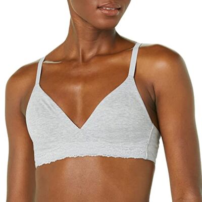 Amazon Damen Ungefütterter Bralette aus Baumwolle und Spitze, Helles Kalkgrau, 42 Amazon Damen Ungefütterter Bralette aus Baumwolle und Spitze, Helles Kalkgrau, 42