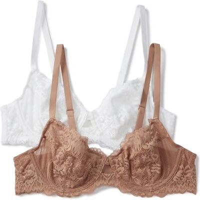Amazon Damen Balconette-BH mit Stretchspitze, 2er-Pack, Gewaschene Bronze/Weiß, 80A Amazon Damen Balconette-BH mit Stretchspitze, 2er-Pack, Gewaschene Bronze/Weiß, 80A