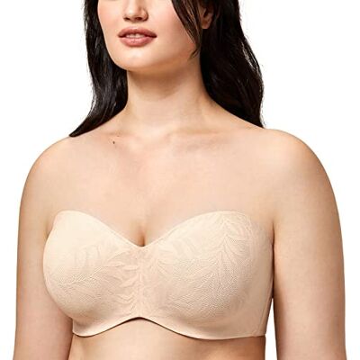 AISILIN Damen Spitze Trägerloser BH Große Brüste Bandeau Minimizer BH mit Bügel Soft Ungefüttert Multiway Beige 80E AISILIN Damen Spitze Trägerloser BH Große Brüste Bandeau Minimizer BH mit Bügel Soft Ungefüttert Multiway Beige 80E