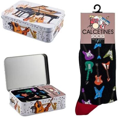 DRW Geschenkset Socken mit E-Gitarren, Schwarz, Einheitsgröße in Metalldose, Einheitsgröße DRW Geschenkset Socken mit E-Gitarren, Schwarz, Einheitsgröße in Metalldose, Einheitsgröße