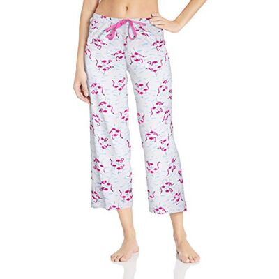 HUE Damen Bedruckte Capri-Pyjama-Schlafhose, Hergestellt mit Temperaturkontrolle-Technologie Pyjamahosen, Weiß-Flamingals, Medium HUE Damen Bedruckte Capri-Pyjama-Schlafhose, Hergestellt mit Temperaturkontrolle-Technologie Pyjamahosen, Weiß-Flamingals, Medium
