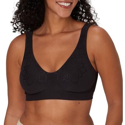 Bali Bügelloser Damen-BH Comfort Revolution Nahtloser Bra ComfortFlex Fit Feuchtigkeitstransport, Schwarzes Aztekenmuster, Medium Bali Bügelloser Damen-BH Comfort Revolution Nahtloser Bra ComfortFlex Fit Feuchtigkeitstransport, Schwarzes Aztekenmuster, Medium