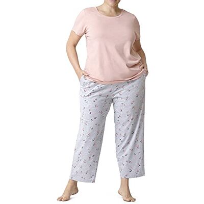 HUE Damen Kurzärmliges T-Shirt und Skimmer Pyjama-Set, Mahagoni-Rose – Bitzy Bloom, 1X HUE Damen Kurzärmliges T-Shirt und Skimmer Pyjama-Set, Mahagoni-Rose – Bitzy Bloom, 1X