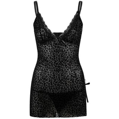 TRENDYOL Black Leopard Patterned Panty Babydoll/Fantasy Nightgown Thmss26Ll00023 TRENDYOL Black Leopard Patterned Panty Babydoll/Fantasy Nightgown Thmss26Ll00023