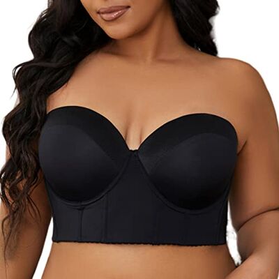 SEA BBOT Damen Longline trägerloser BH volle Abdeckung Korsett Brusthalter Verstecken Rücken Fett, Schwarz, 90C SEA BBOT Damen Longline trägerloser BH volle Abdeckung Korsett Brusthalter Verstecken Rücken Fett, Schwarz, 90C