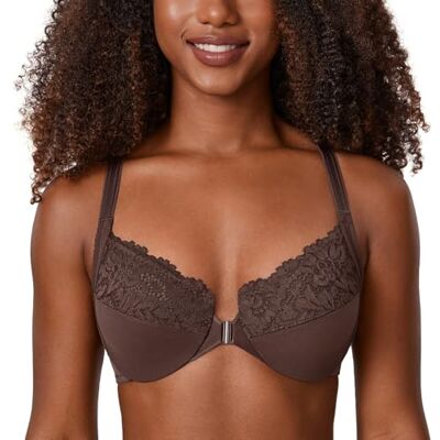 DELIMIRA Damen Vorderverschluss BH mit Bügel Spitzen BHs, Große Brüste Starker Halt, Vollständige Abdeckung DELIMIRA Damen Vorderverschluss BH mit Bügel Spitzen BHs, Große Brüste Starker Halt, Vollständige Abdeckung