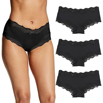 Maidenform Damen Hipster Unterwäsche Low Rise Cheeky Panty Scalloped Lace Hipster Panty, 3er-Pack, Schwarz/Schwarz/Schwarz, S Maidenform Damen Hipster Unterwäsche Low Rise Cheeky Panty Scalloped Lace Hipster Panty, 3er-Pack, Schwarz/Schwarz/Schwarz, S