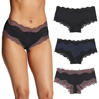 Maidenform Damen Hipster Unterwäsche Low Rise Cheeky Panty Scalloped Lace Hipster Panty, 3er-Pack, XXL Maidenform Damen Hipster Unterwäsche Low Rise Cheeky Panty Scalloped Lace Hipster Panty, 3er-Pack, XXL
