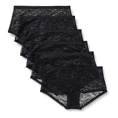 Amazon Damen Stretch-Höschen mit durchgehender Spitze in den Ausführungen Boyshort, Cheeky und Tanga, 6er Pack, Schwarz, 36 Amazon Damen Stretch-Höschen mit durchgehender Spitze in den Ausführungen Boyshort, Cheeky und Tanga, 6er Pack, Schwarz, 36