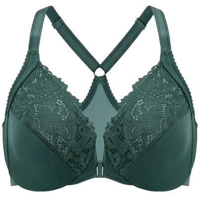 DELIMIRA Damen Vorderverschluss BH mit Bügel Spitzen BHs, Große Brüste Starker Halt, Vollständige Abdeckung DELIMIRA Damen Vorderverschluss BH mit Bügel Spitzen BHs, Große Brüste Starker Halt, Vollständige Abdeckung
