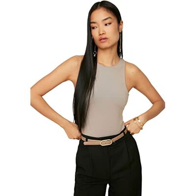 TRENDYOL Damen Nerzhalter-Halshacker Körperanpassungsflexibler Strickkörper TWOSS20BD0044, Mink M. TRENDYOL Damen Nerzhalter-Halshacker Körperanpassungsflexibler Strickkörper TWOSS20BD0044, Mink M.