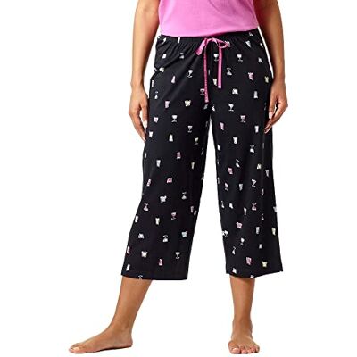 HUE Damen Basic Printed Knit Capri Pajama Sleep Pant, Made with Temperature Control Technology Pyjamaunterteil, Schwarz – Nachtmütze, 3X HUE Damen Basic Printed Knit Capri Pajama Sleep Pant, Made with Temperature Control Technology Pyjamaunterteil, Schwarz – Nachtmütze, 3X