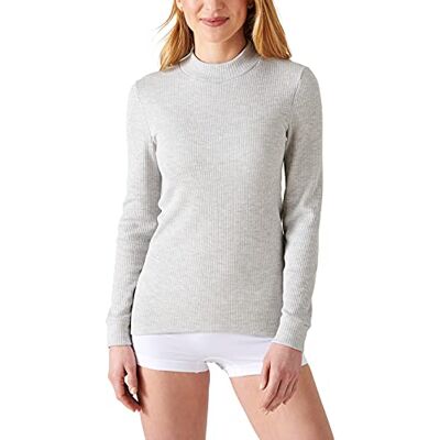 Damart Damen Langarm-Shirt Shirt mit Stehkragen Geripptes Material, Unterwäsche, grau meliert, M Damart Damen Langarm-Shirt Shirt mit Stehkragen Geripptes Material, Unterwäsche, grau meliert, M