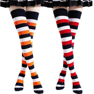 Kayhoma Extra lange Socken aus Baumwolle, gestreift, Overknee-Socken, Dunkelblau/Rot/Weiß & Dunkelblau/Orange/Weiß, Medium Kayhoma Extra lange Socken aus Baumwolle, gestreift, Overknee-Socken, Dunkelblau/Rot/Weiß & Dunkelblau/Orange/Weiß, Medium