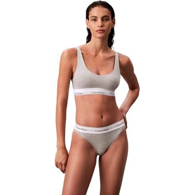 Calvin Damen Bralette Lightly Lined mit Logobund, Grau (Grey Heather), M Calvin Damen Bralette Lightly Lined mit Logobund, Grau (Grey Heather), M
