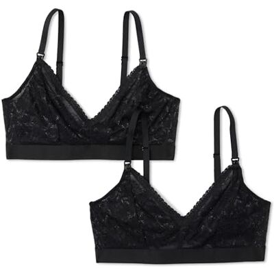 Amazon Damen Still-BH aus Stretch-Spitze, V-Ausschnitt, 2er Pack, Schwarz, 36A Amazon Damen Still-BH aus Stretch-Spitze, V-Ausschnitt, 2er Pack, Schwarz, 36A